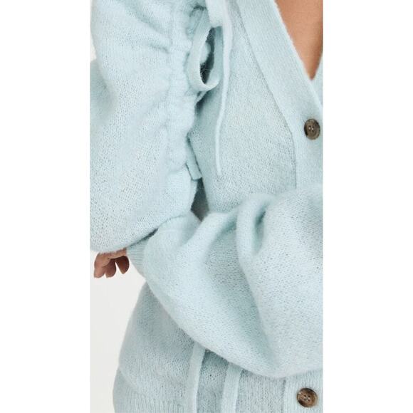 3.1 Phillip Lim Shirred Sleeve Cardigan Lofty Alpaca Blend Ice Blue Size Medium - Picture 4 of 15